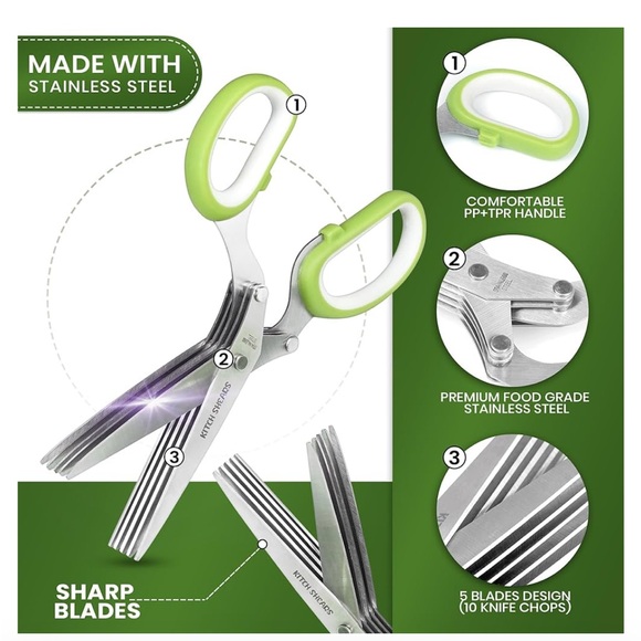 Herb Scissors 5 Blades With Safety Cover and Cleaning Comb New In Box - Picture 5 of 6